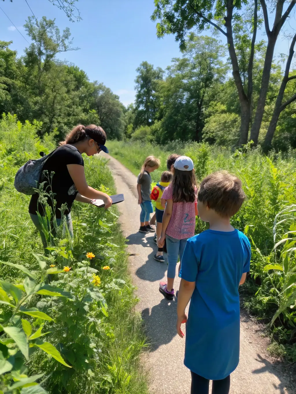 Children participating in an outdoor educational workshop about mountain ecosystems, emphasizing LES FONDUS' investment in future generations.